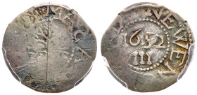 1652 Massachusetts Oak Tree Threepence All 3 S's Backwards Noe-23 Rarity-6