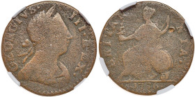1776. Machin's Mills Copper Halfpenny. 'Georgivs'. NGC F