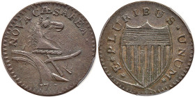 1787. New Jersey Copper. Double Coulter, M-Shaped Ears. Maris 6-D. PCGS EF45