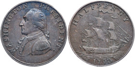1793 Washington Halfpenny. Ship reverse, lettered edge. PCGS EF40