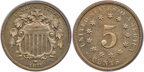 1877 Shield Nickel. PCGS PF65