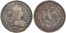 1797 Draped Bust Dollar. 9 stars left, 7 right, large letters