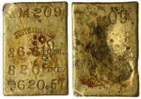 Justh & Hunter, Assayers Gold Ingot Bar. No. 4209. Fineness: 820. Troy Ounces: 36.61
