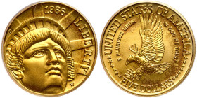 1986-W Statue of Liberty $5 Gold. PCGS MS69