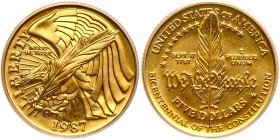 1987-W U.S. Constitution Bicentennial $5 Gold. PCGS MS69
