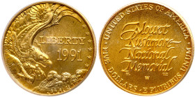 1991-W Mount Rushmore Golden Anniversary $5 Gold. PCGS MS69