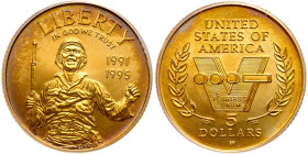 (1993-W) 50th Anniversary of World War II 1991-1995 Gold $5. PCGS MS69