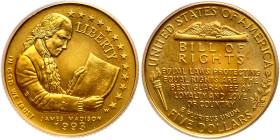 1993-W Bill of Rights $5 Gold. PCGS MS69