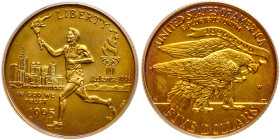 1995-W 100th Olympics Torch Runner $5 Gold. PCGS MS69