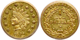 1872 Indian Dollar Round. Breen and Gillio-1207. PCGS AU53