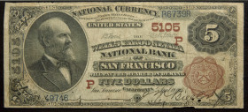 1882, $5.00 National Bank Note. Second Charter Period. Brown Back. Charter 5105