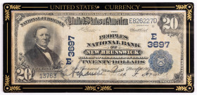 1902 $20.00 National Bank Note. Plain Back. Third Charter Period. Charter 3697. Fine