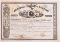 American Express Company Stock Certificate for One Share Issued in 1865 Signed by William Fargo, John Butterfield and Al