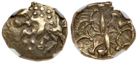 Celtic Coinage. Atrebates and Regni. Ca. 60-20 BC. Gold 1/4 Stater (1.47g). NGC EF40