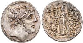 Seleukid Kingdom. Antiochos IX Eusebes Philopator, 113-95 BC. Silver Tetradrachm (16.11g). XF