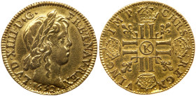 France. Louis d'or a la meche longue, 1652-K. PCGS XF