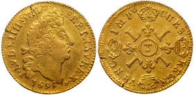 France. Louis d'or aux 4 L, 1695-T (Nantes). PCGS AU