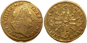 France. Louis d'or aus 8 L et aux insignes, 1702-Cow (Pau). PCGS XF