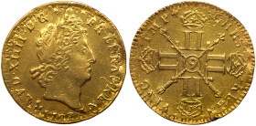 France. Louis d'or aux 8 L et aux insignes, 1703-9 (Rennes). PCGS AU