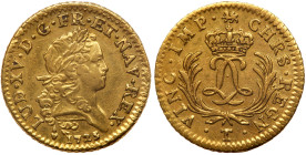 France. Louis XV (1715-1774). Louis d'or Mirliton, grandes palmes, 1725-T. PCGS AU50