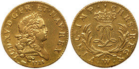 France. Louis d'or Mirliton, grandes palmes, 1725-W (Lille). PCGS AU