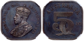 Australia. 1920-dated George V square pattern Crown of Five Shillings.. NGC PF65