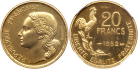 France-Fourth Republic. Essai Piedfort 20 Francs, 1952. NGC MS66