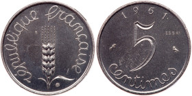 France. Essai Piedfort 5 Centime, 1961. NGC MS66