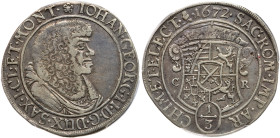 German States: Saxony. 1/3 Taler, 1672-CR. PCGS EF40