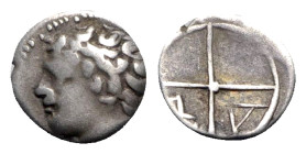 Gaul, Massalia, c. 218/5-200 BC. AR Obol (8mm, 0.61g, 5h). Bare head of Apollo l. R/ MA within wheel of four spokes. Depeyrot, Marseille 18; SNG Leipz...