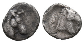 Southern Apulia, Tarentum, c. 325-280 BC. AR 3/4 Obol (8mm, 0.35g). Horse's head r. R/ Horse's head r. HNItaly 981. Good Fine