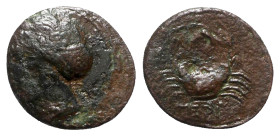 Bruttium, Terina, c. 350-275 BC. Æ (14mm, 2.36g, 4h). Head of nymph l. R/ Crab; crescent between claws. HNItaly 2646; SNG ANS 889. Good Fine