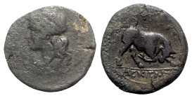 Sicily, Tauromenion, c. 275-216/2 BC. Æ (21.5mm, 6.64g, 3h). Laureate head of Apollo l. R/ Bull butting r. CNS III, 9; HGC 2, 1593. Some roughness, VF...