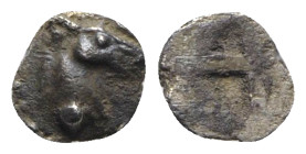 Macedon, Mende, c. 480-460 BC. AR Trihemitartemorion? (5mm, 0.20g). Horse head r. R/ Quadripartite incuse square. SNG ANS 312. Rare, Good VF