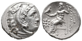 Kings of Macedon, Philip III Arrhidaios (323-317 BC). AR Drachm (16mm, 4.18g). In the name of Alexander III. Kolophon, c. 322-319 BC. Head of Herakles...