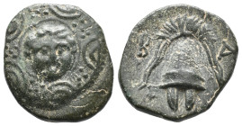 Kings of Macedon, Philip III Arrhidaios (323-317 BC). Æ Half Unit (11mm, 3.16g). Salamis, under Nikokreon. Macedonian shield, facing gorgoneion on bos...