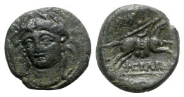 Thessaly, Pherai, early-mid 3rd century BC. Æ Chalkous (14.5mm, 3.54g, 1h). Head of the water nymph Hypereia facing slightly l., wearing wreath of ree...