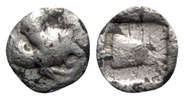Asia Minor, Uncertain mint, c. 550-400 BC. AR Diobol (9mm, 0.87g, 12h). Forepart of winged lion r. R/ Ram head r. within incuse square. Unpublished in...