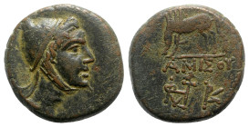Pontos, Amisos, time of Mithradates VI Eupator, c. 85-65 BC. Æ (22mm, 11.16g, 1h). Helmeted head of Mithradates VI as the hero Perseus r. R/ Pegasos d...