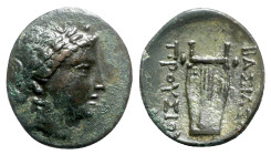 Kings of Bithynia, Prusias I (c. 230-182 BC). Æ (19mm, 5.08g, 12h). Laureate head of Apollo r. R/ Lyre. RG 18; SNG von Aulock 249. Green patina, VF - ...