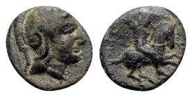 Mysia, Astyra. Tissaphernes (c. 400-395 BC). Æ Chalkous (9mm, 0.99g, 12h). Helmeted head of Athena r. R/ Tissaphernes on horseback r. Winzer 6.3; SNG ...