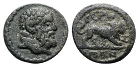 Mysia, Germe. Pseudo-autonomous issue, c. 2nd-3rd century AD. Æ (12mm, 1.78g, 11h) Bearded and bare head of Herakles r., with lion skin tied around ne...