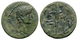Augustus (27 BC-AD 14). Mysia, Cyzicus. Æ (16mm, 3.17g, 12h). Bare head r. R/ Torch within wreath. RPC I 2244; SNG BnF 621; SNG von Aulock 7368. Green...