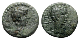 Augustus (27 BC-AD 14). Mysia, Cyzicus. Æ (12mm, 2.40g, 12h). Bare male head r. R/ Bare male head r. RPC I 2246; SNG Ashmolean 1188. Green patina, VF ...