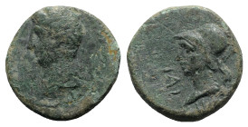 Augustus (27 BC-AD 14). Troas, Ilium. Æ (15mm, 4.22g, 11h). Bare head of Augustus l. R/ Helmeted head of Athena Ilias l. Bellinger T1173; RPC I 2309; ...