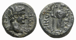 Augustus (27 BC-AD 14). Caria, Antioch ad Maeandrum. Æ (13mm, 2.97g, 6h). Bare head r. R/ Athena standing l., holding spear and shield. RPC I 2834. Gr...