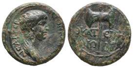 Nero (Caesar, 51-54). Lydia, Thyatira. Æ (17mm, 2.84g). Bare-headed and draped bust r. R/ Double-bladed axe. RPC I 2381 (Claudius); SNG Copenhagen 595...