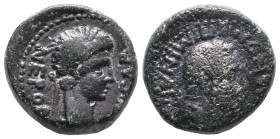 Nero (54-68). Lydia, Sardes. Æ (15mm, 4.70g). Mindios, strategus, c. AD 60. Laureate head of Nero r. R/ Laureate head of beardless Herakles r., wearin...
