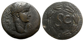 Nero (54-68). Seleucis and Pieria, Antioch. Æ As (29mm, 13.72g, 12h). Laureate head r.; lituus before. R/ Large S C within circular border within laur...