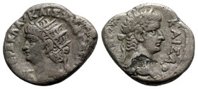 Nero with Tiberius (54-68). Egypt, Alexandria. BI Tetradrachm (27mm, 12.40g, 12h), year 13 (AD 66/7). Radiate bust l. R/ Laureate head of Tiberius r. ...